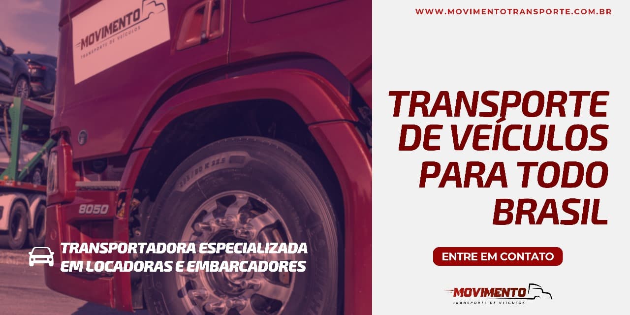 Imagem caminhão da movimento com texto de transporte de veículos para todo brasil